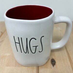 Rae Dunn HUG KISSES Mug Ceramic Double Sided with Black Lettering New